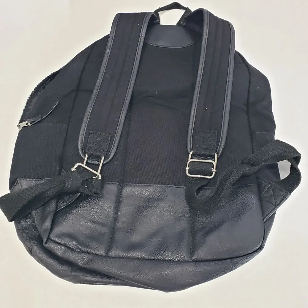 Black and Grey Fun Backpack with Decor, Approx. 17 x 12 x 6